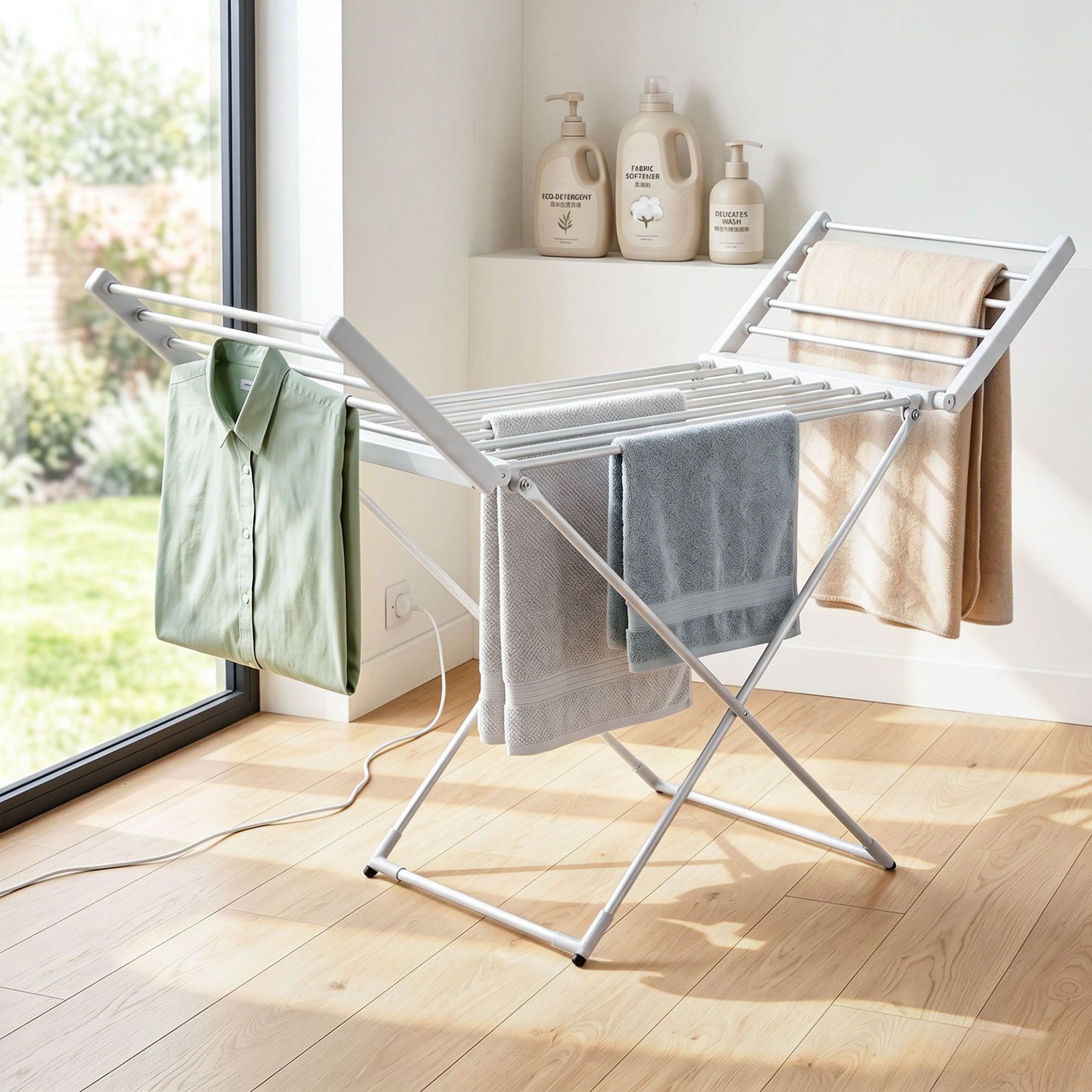 Electric Heated Clothes Airer 18 Rods Foldable Aluminium 220W Dryer