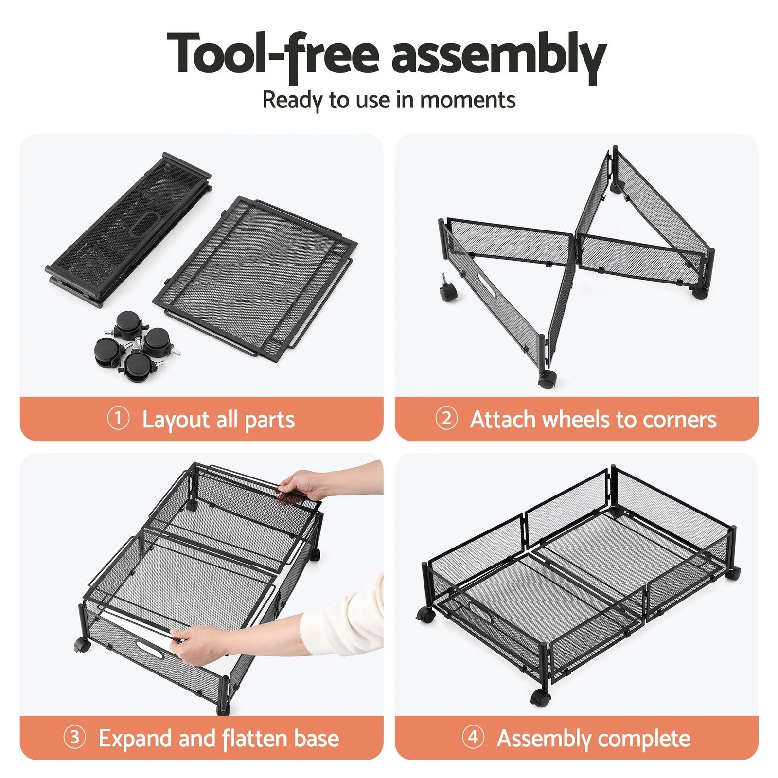 4X Under Bed Storage Containers Metal Boxes Quilt Organiser with Wheels