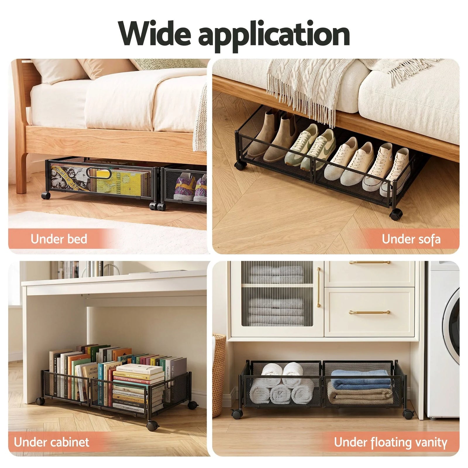 4X Under Bed Storage Containers Metal Boxes Quilt Organiser with Wheels