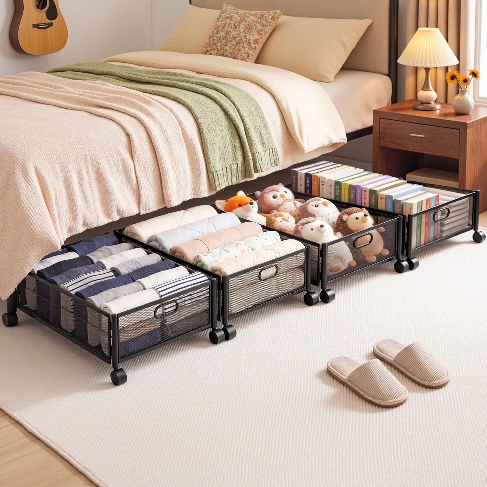 4X Under Bed Storage Containers Metal Boxes Quilt Organiser with Wheels