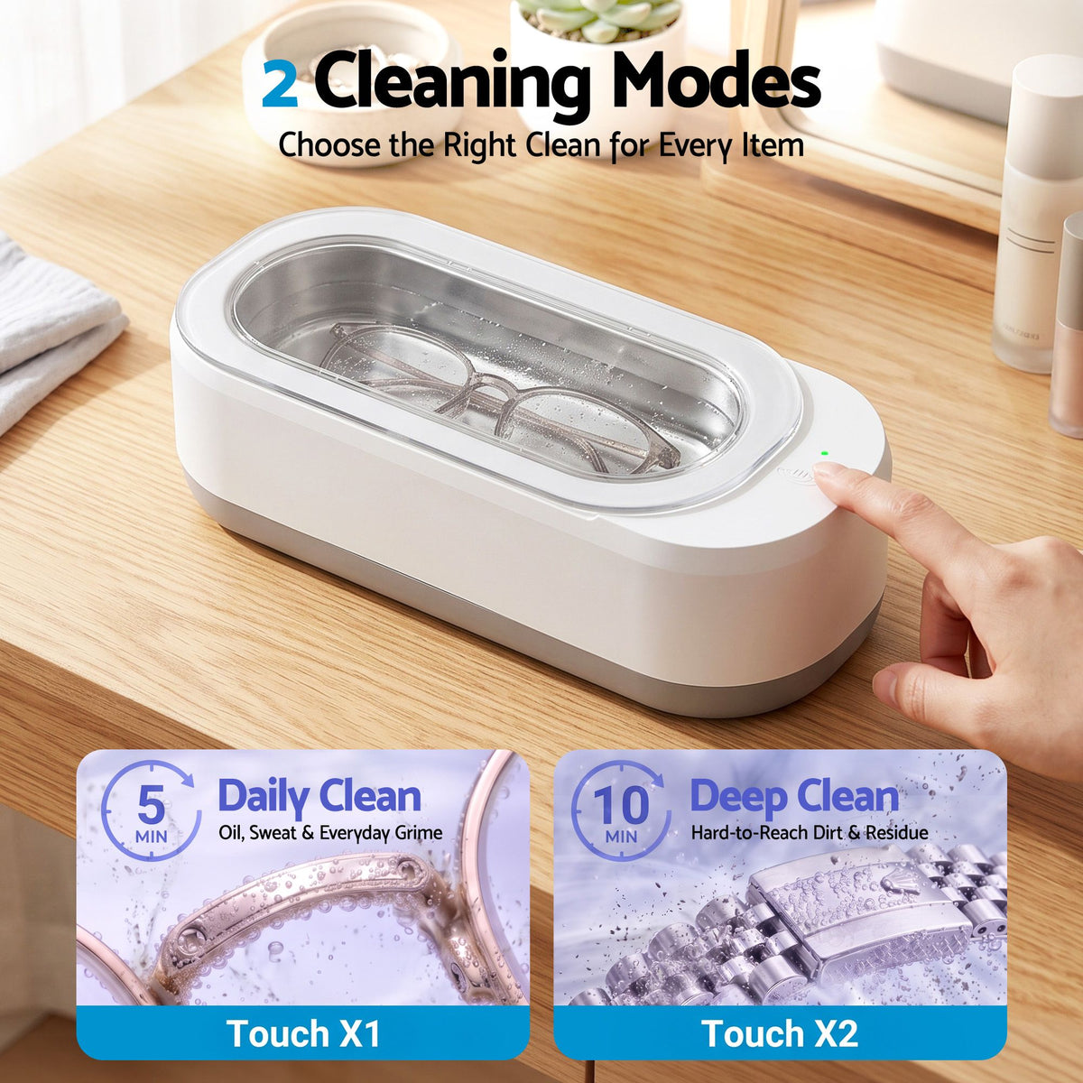 Devanti Ultrasonic Jewellery Cleaner 46kHz 400ml Cleaning Machine with Stainless Steel Tank White