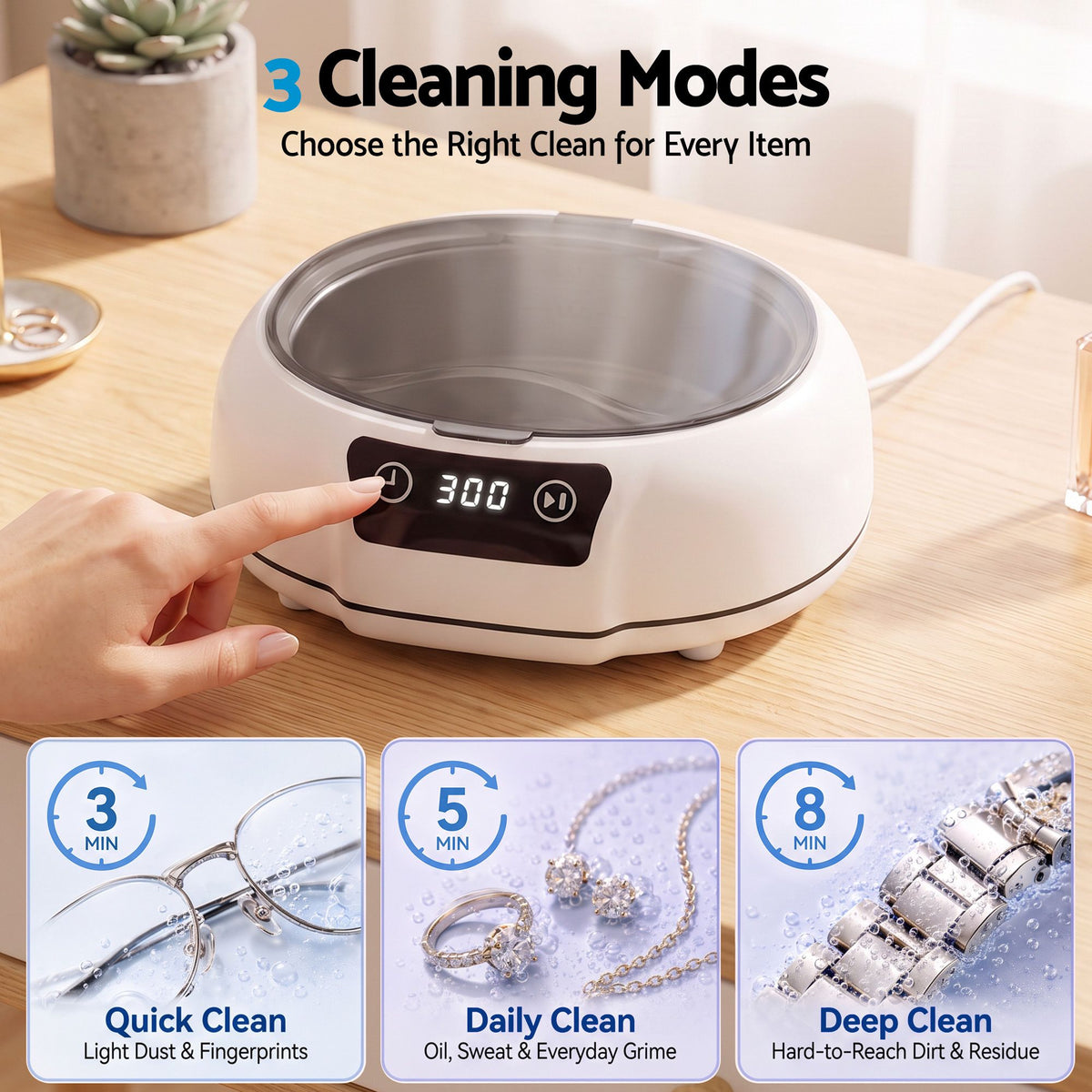 Devanti Ultrasonic Cleaner 700mL 48kHz Jewellery Cleaning Machine with Stainless Steel Tank White