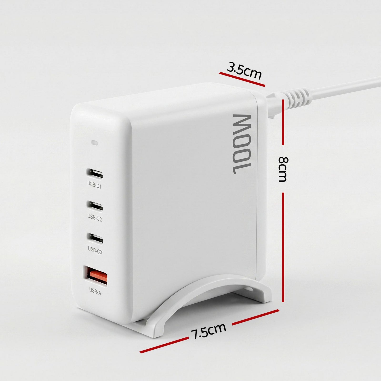 USB C Charger 100W Fast Charger 4 Port GaN Desktop Station White