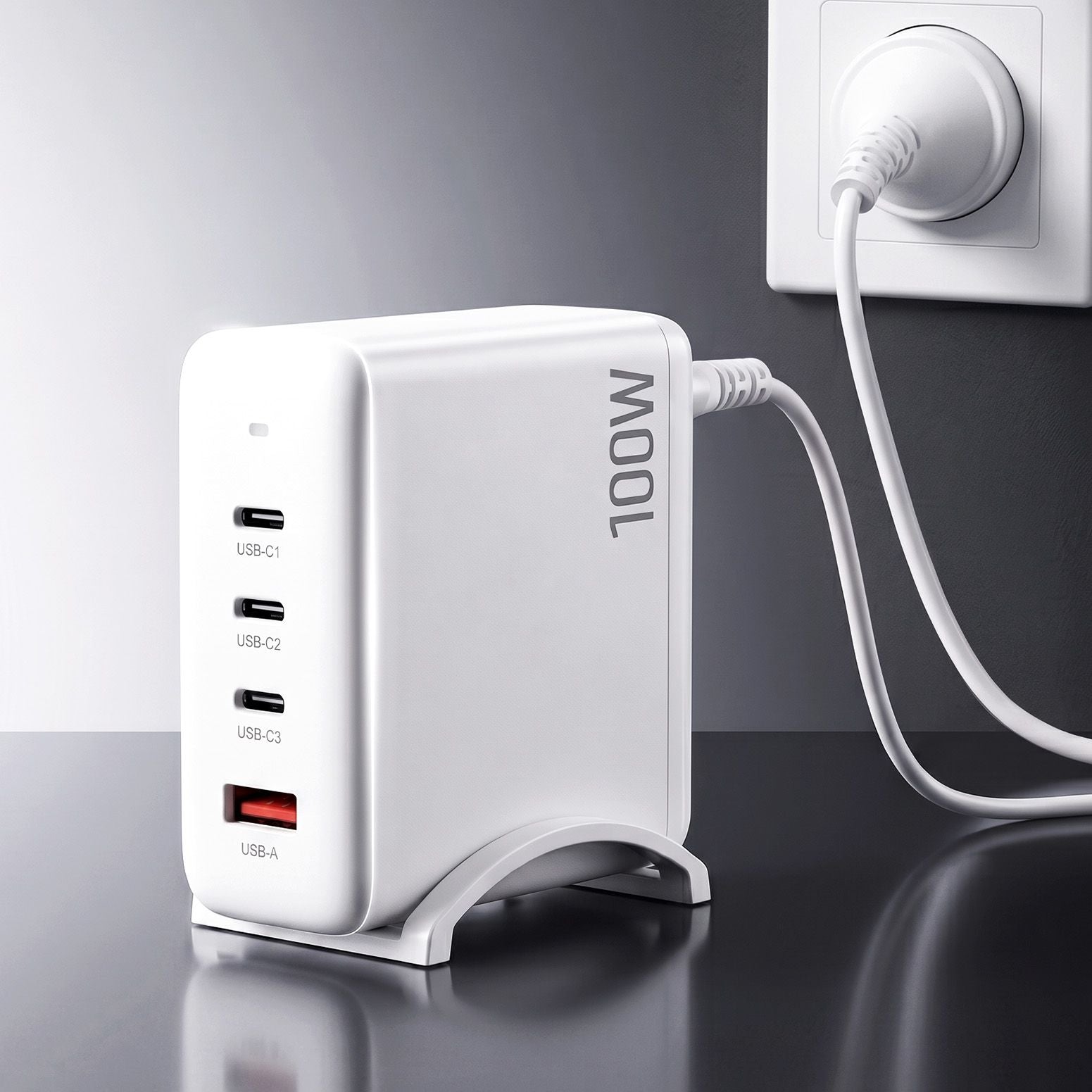 USB C Charger 100W Fast Charger 4 Port GaN Desktop Station White