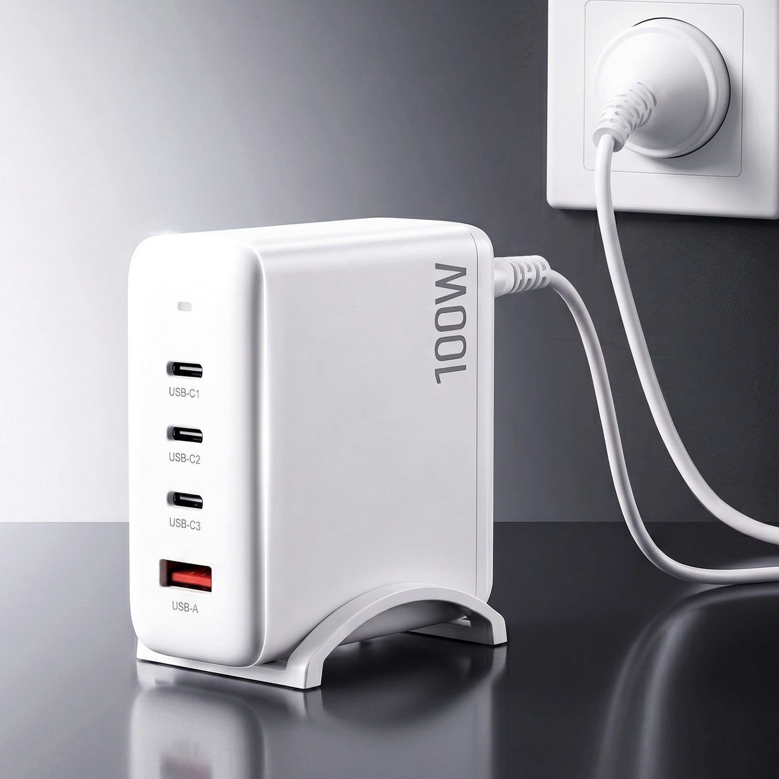USB C Charger 100W Fast Charger 4 Port GaN Desktop Station White
