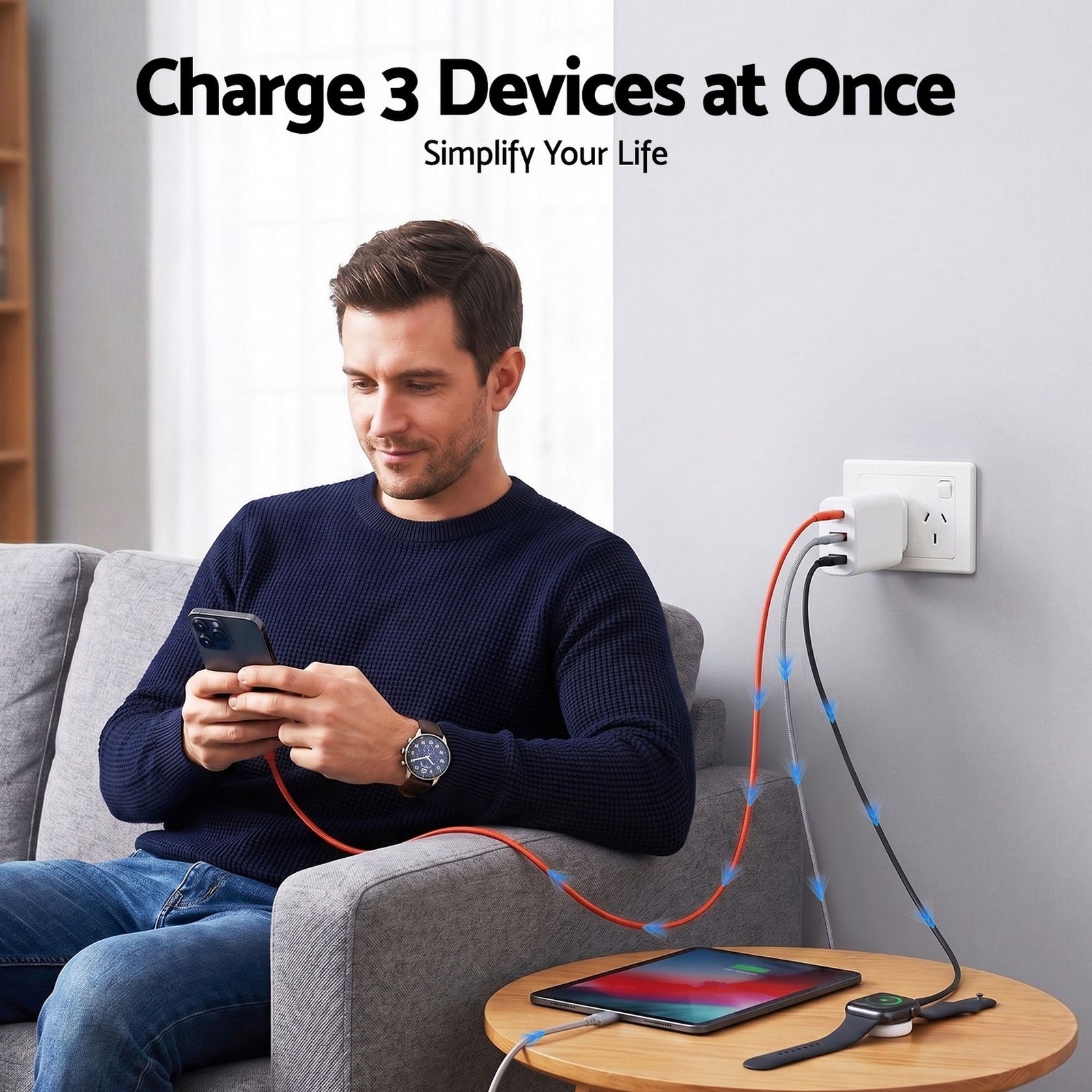 USB C Charger 30W Fast Charger 3 Port PD Charging Block White