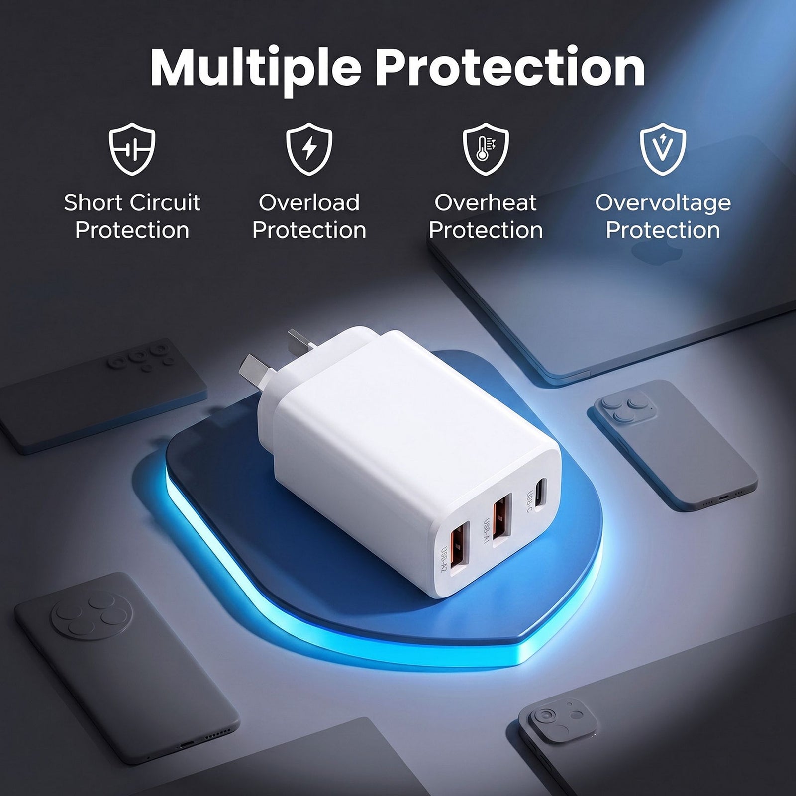 USB C Charger 30W Fast Charger 3 Port PD Charging Block White