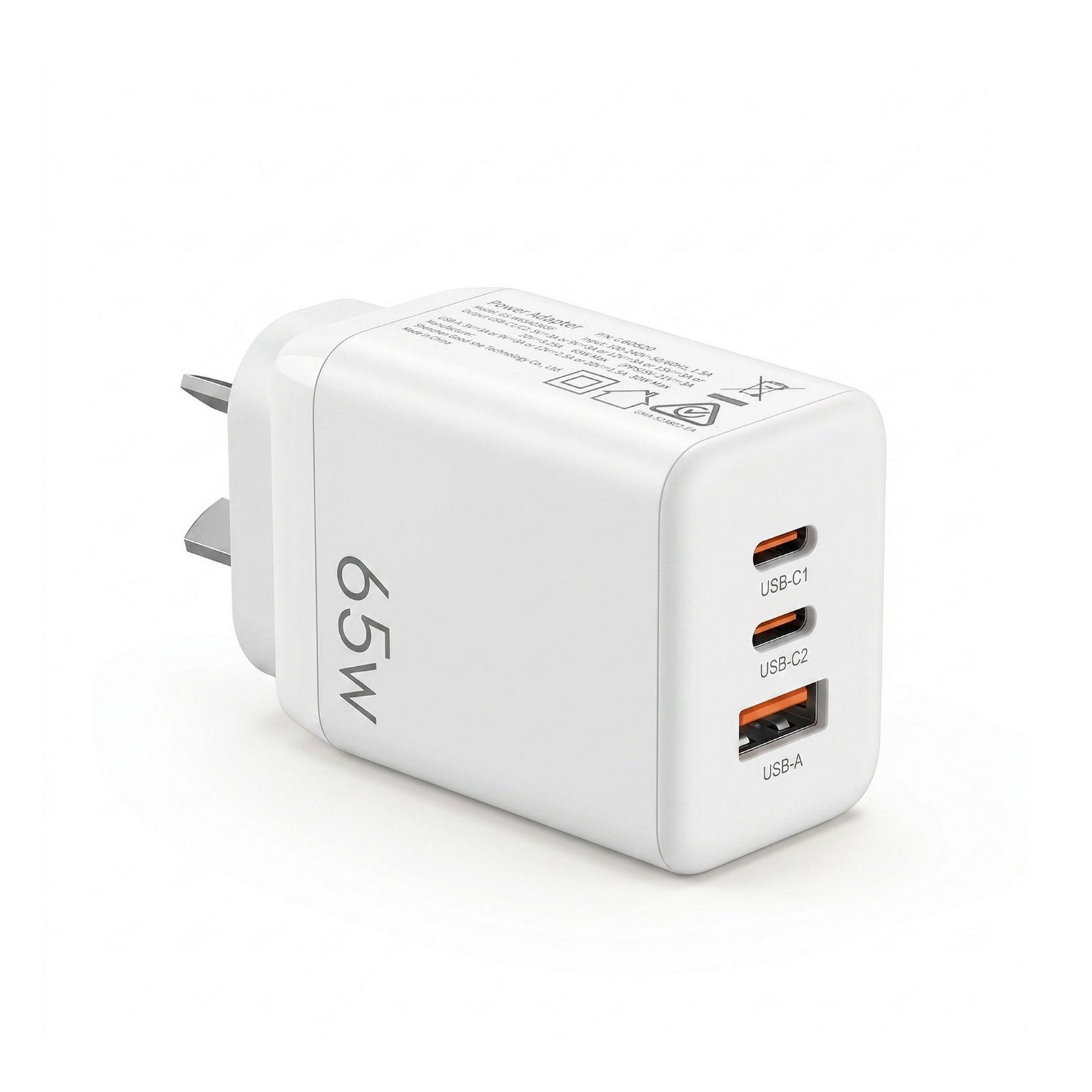 USB C Charger 65W Fast Charger 3 Port PD Wall Adapter White