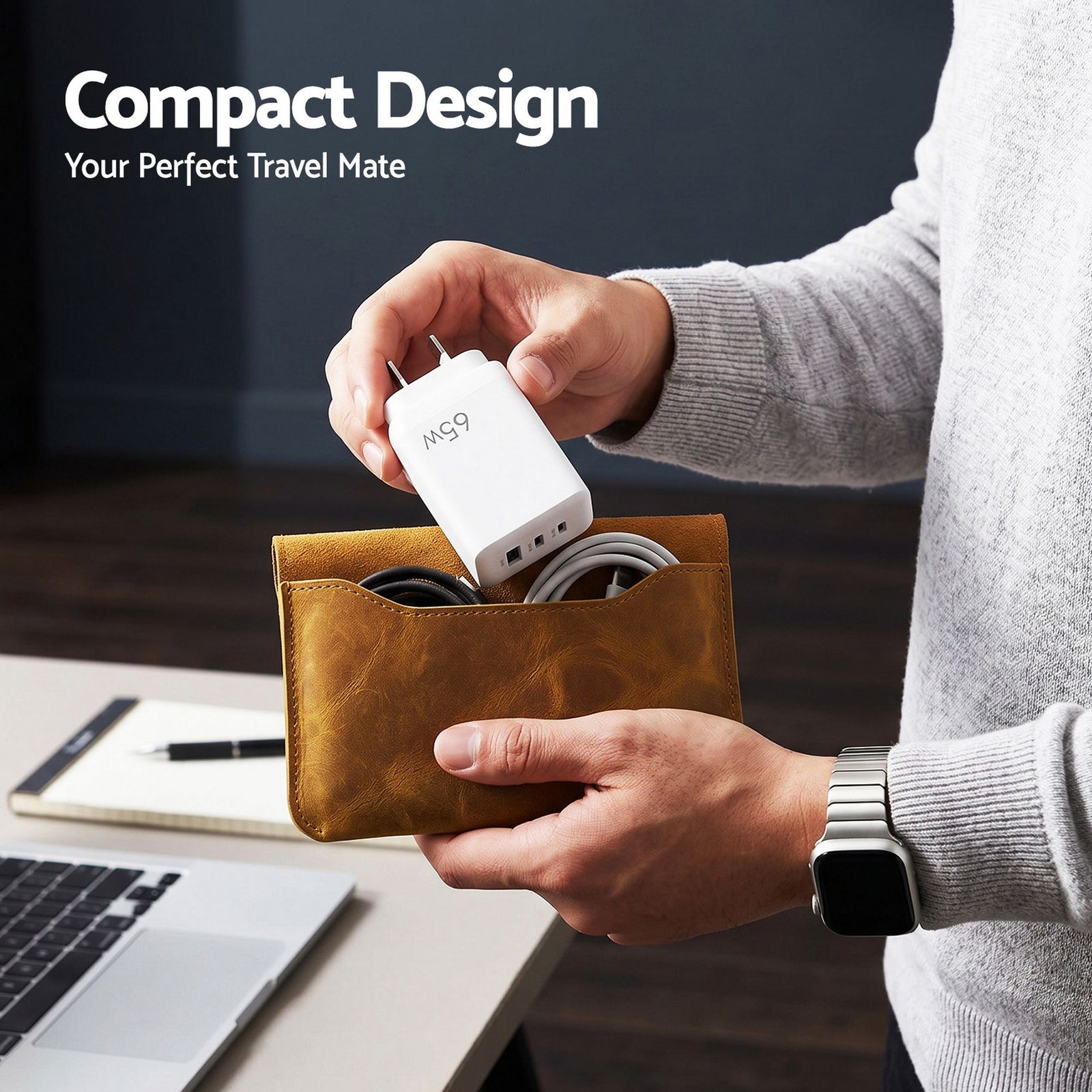 USB C Charger 65W Fast Charger 3 Port PD Wall Adapter White