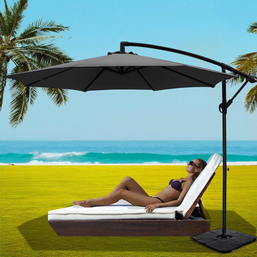 Instahut 3m Umbrella w/Base Outdoor Cantilever Beach Garden Patio Parasol Charcoal