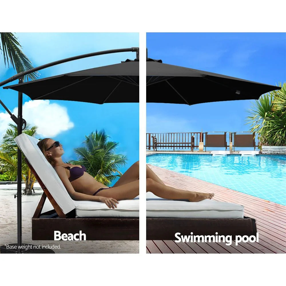 3M Cantilever Outdoor Umbrella Side Post Patio Parasol UV50+ Black Steel Frame