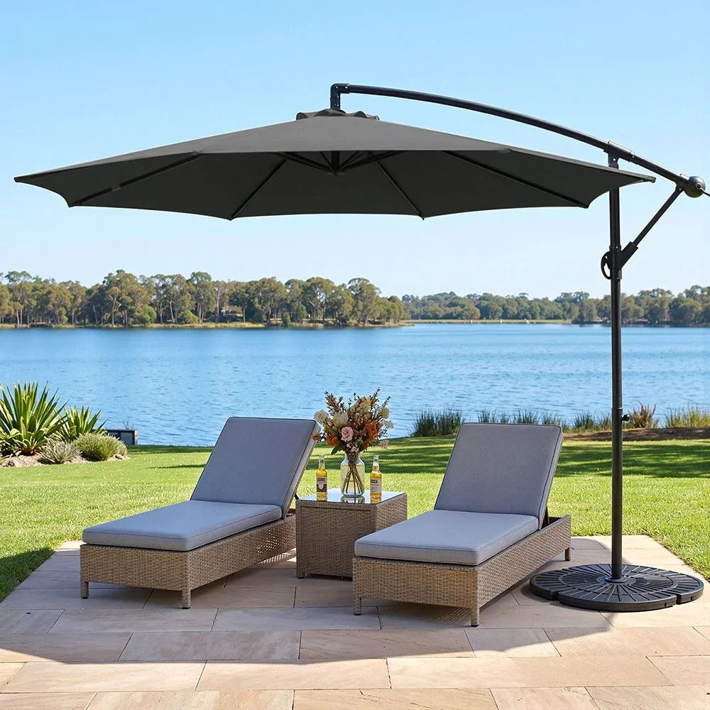 3M Cantilever Outdoor Umbrella Side Post Patio Parasol UV50+ Charcoal