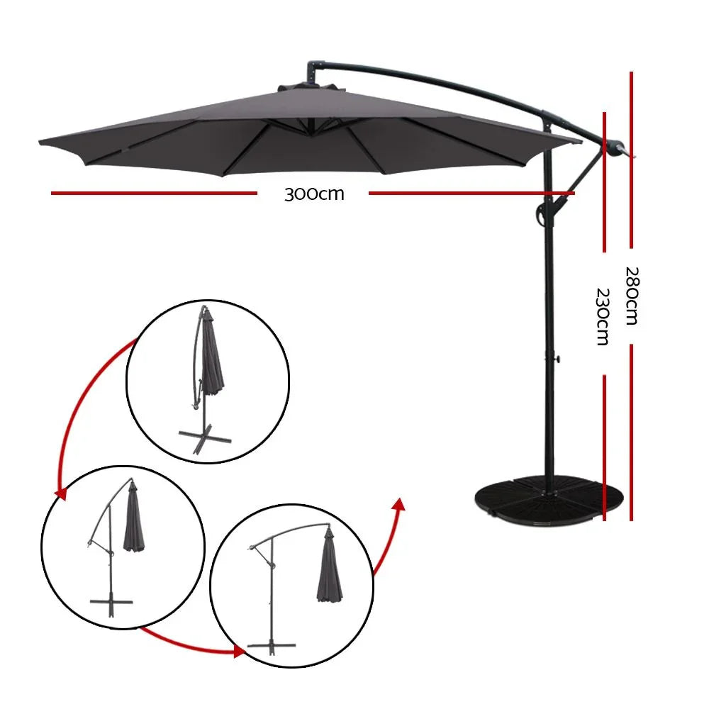 3M Cantilever Outdoor Umbrella Side Post Patio Parasol UV50+ Charcoal