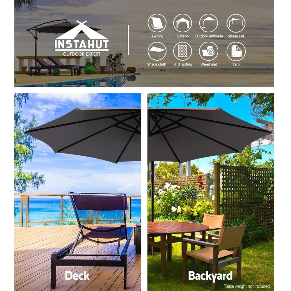 3M Cantilever Outdoor Umbrella Side Post Patio Parasol UV50+ Charcoal