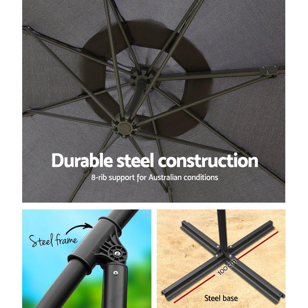 3M Cantilever Outdoor Umbrella Side Post Patio Parasol UV50+ Charcoal