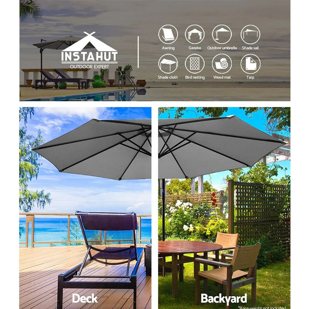 Outdoor Side‑Post Umbrella – 3m, UV50+ Canopy, Steel Frame, Grey