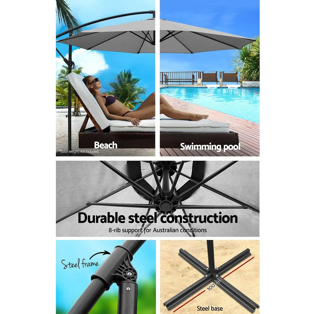 Outdoor Side‑Post Umbrella – 3m, UV50+ Canopy, Steel Frame, Grey