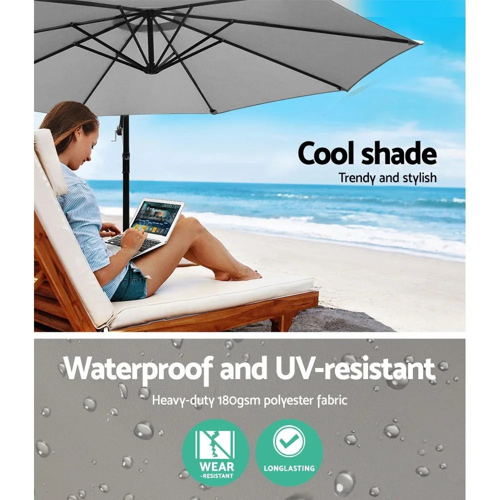 Outdoor Side‑Post Umbrella – 3m, UV50+ Canopy, Steel Frame, Grey