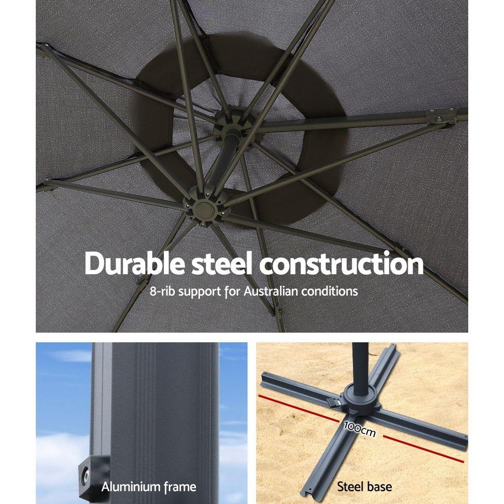 Outdoor Side‑Post Umbrella – 3m, UV50+ Canopy, Steel Frame, Grey