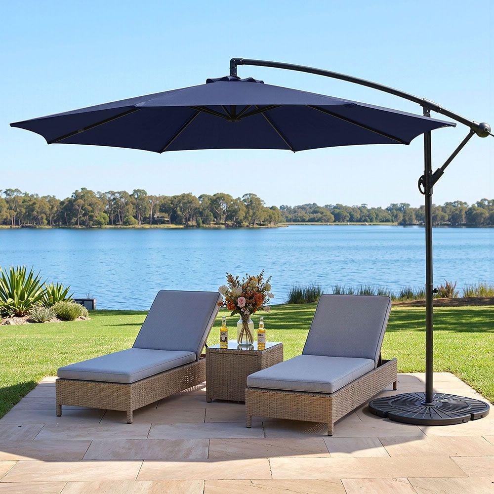 3M Cantilever Outdoor Umbrella Side Post Patio Parasol UV50+ Navy Steel Frame