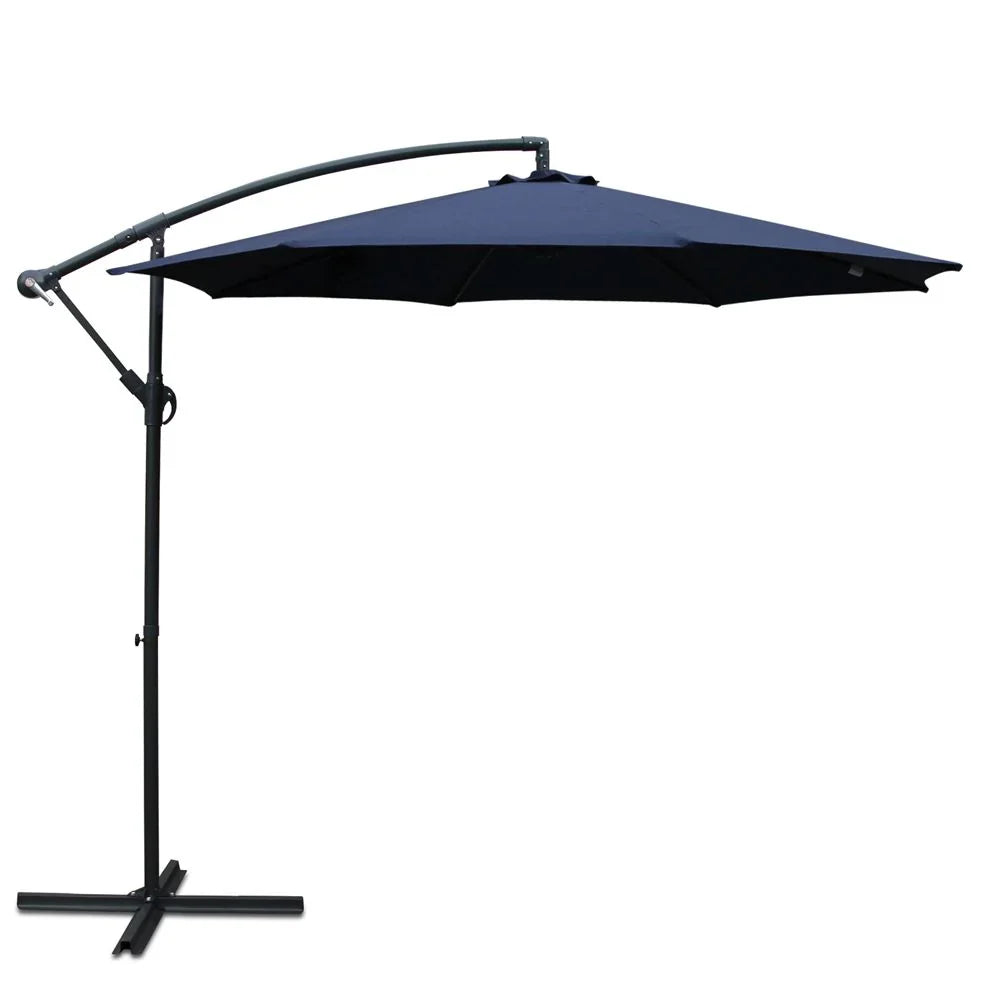 3M Cantilever Outdoor Umbrella Side Post Patio Parasol UV50+ Navy Steel Frame