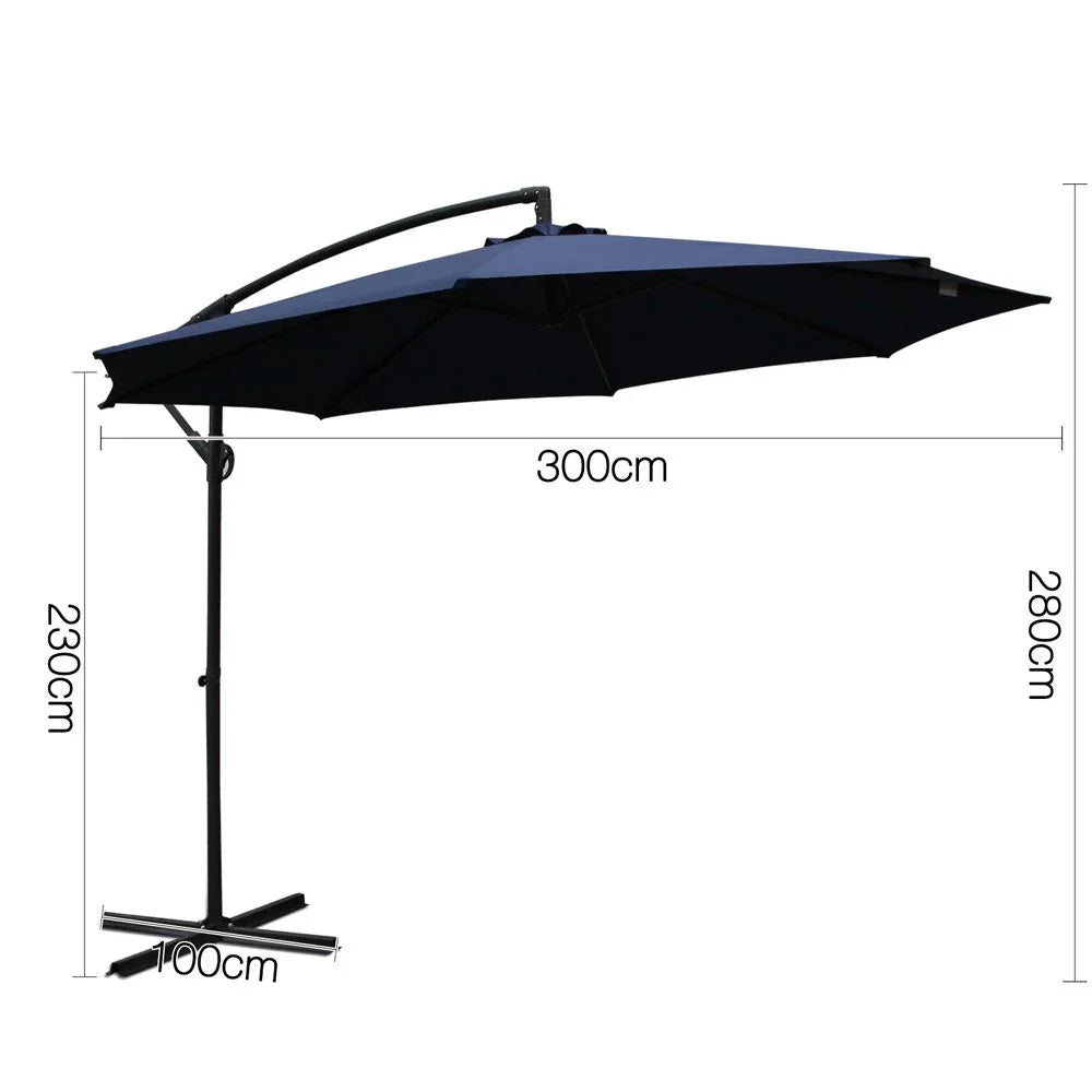 3M Cantilever Outdoor Umbrella Side Post Patio Parasol UV50+ Navy Steel Frame