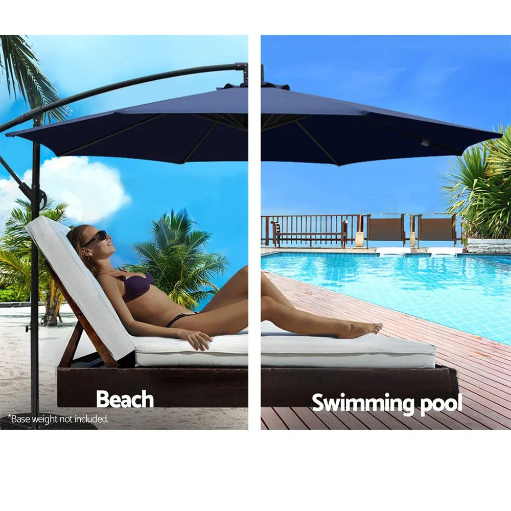 3M Cantilever Outdoor Umbrella Side Post Patio Parasol UV50+ Navy Steel Frame
