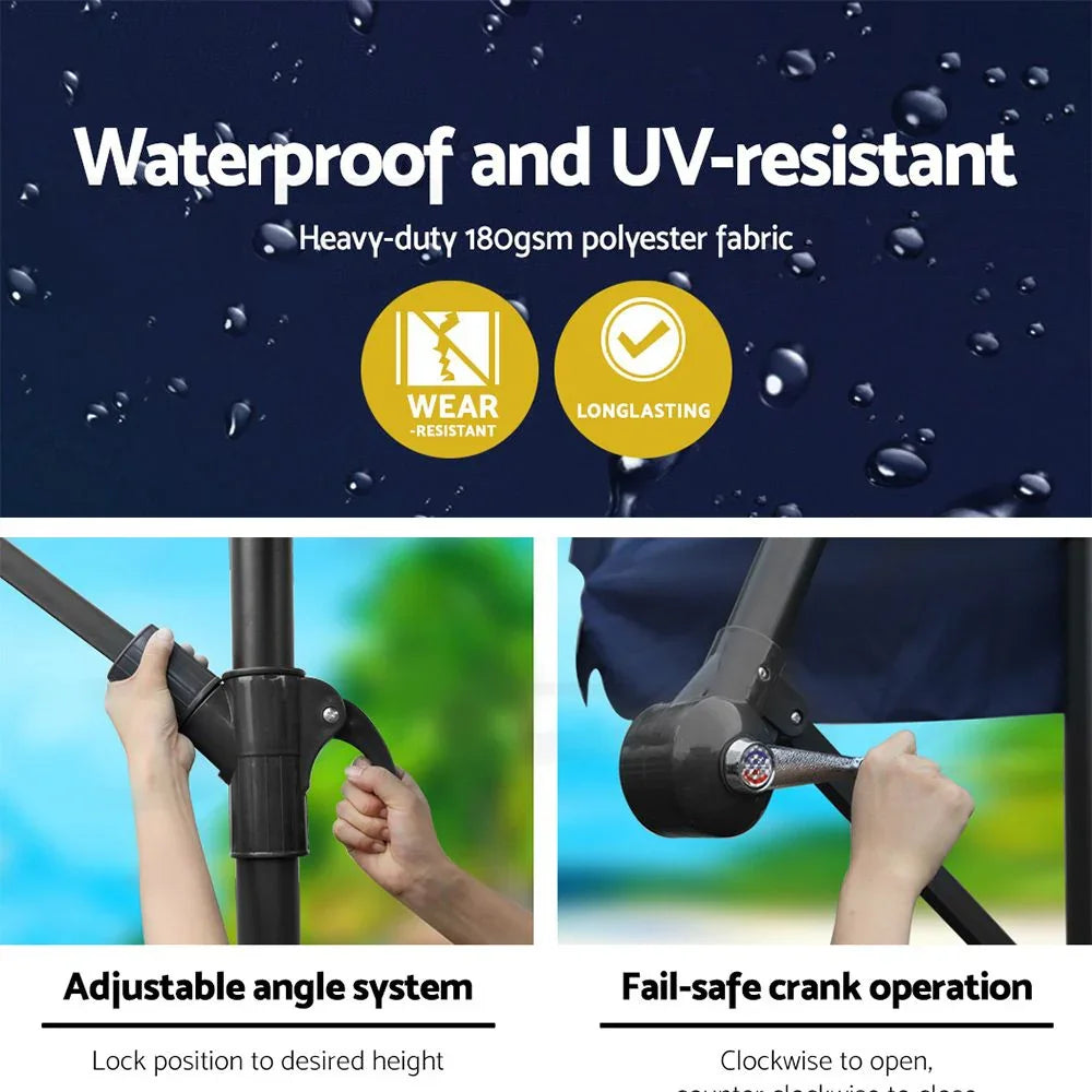 3M Cantilever Outdoor Umbrella Side Post Patio Parasol UV50+ Navy Steel Frame