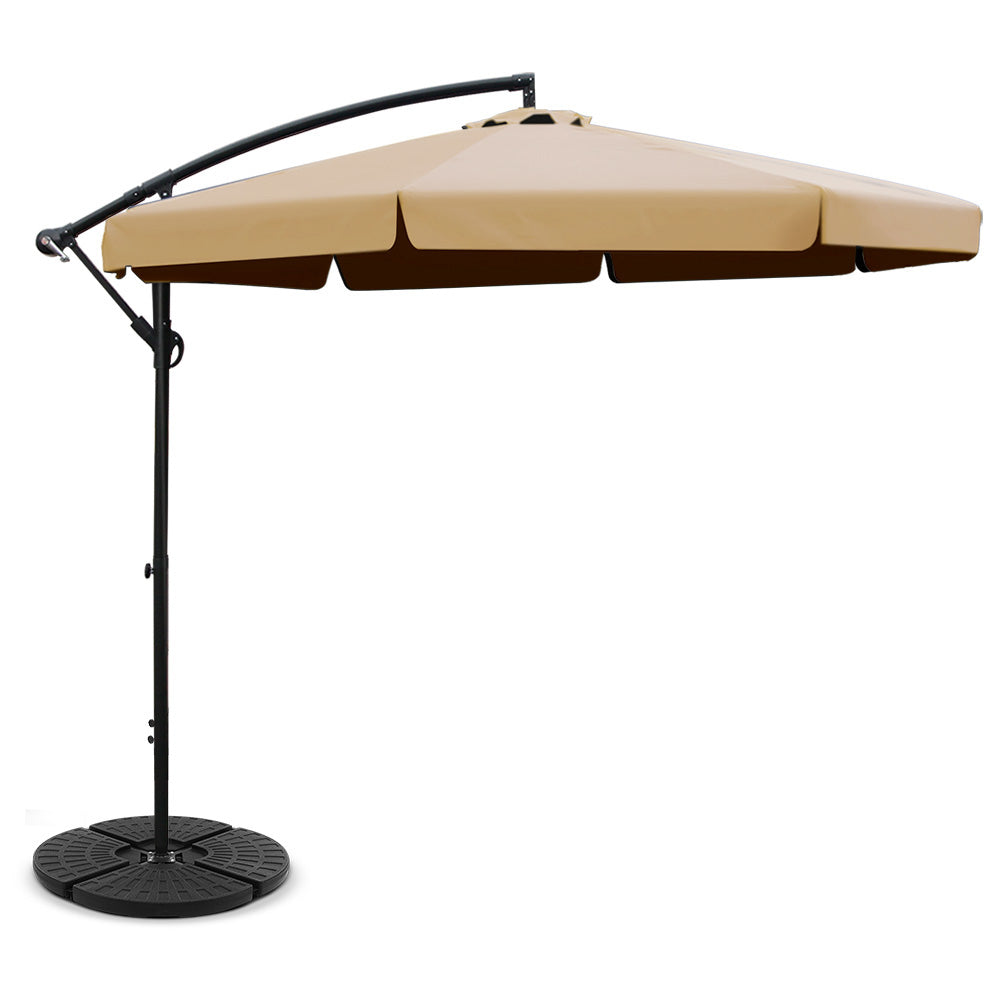 3m Outdoor Umbrella w/Base Cantilever Garden Patio Beach Beige