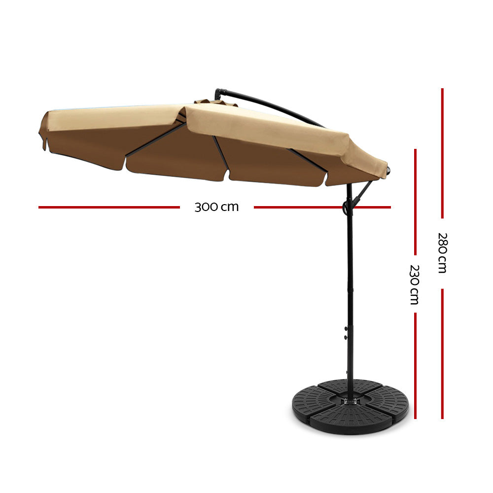 3m Outdoor Umbrella w/Base Cantilever Garden Patio Beach Beige