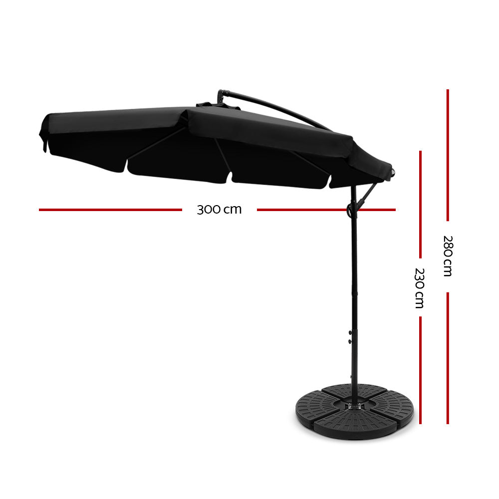 3m Outdoor Umbrella w/Base Cantilever Garden Patio Beach Black