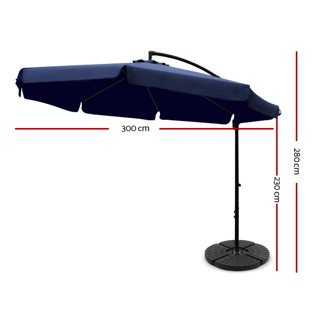 3m Outdoor Umbrella w/Base Cantilever Garden Patio Beach Navy