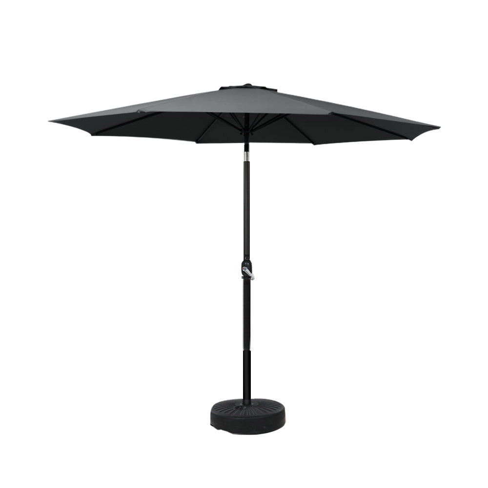 Instahut 2.7m Outdoor Patio Umbrella with Base Tilt Crank UPF50+ Shade Black