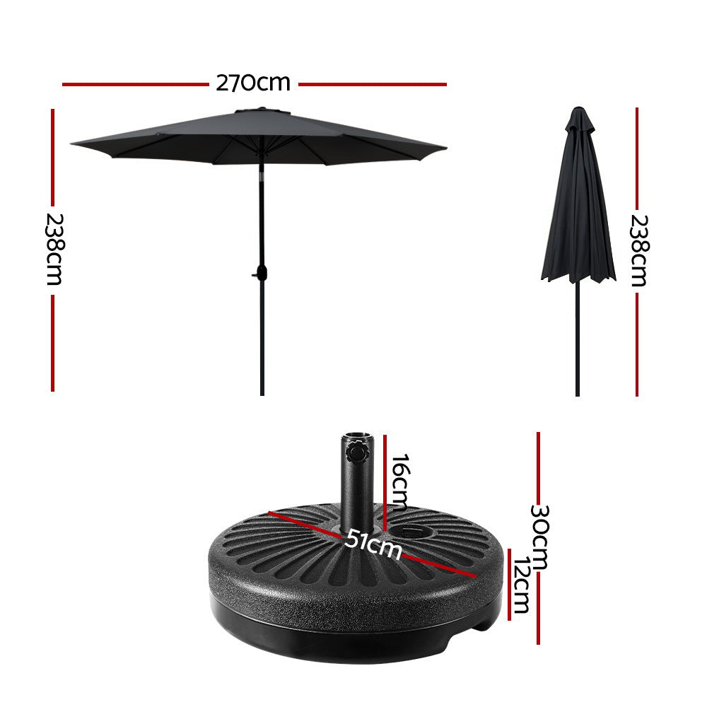 Instahut 2.7m Outdoor Patio Umbrella with Base Tilt Crank UPF50+ Shade Black