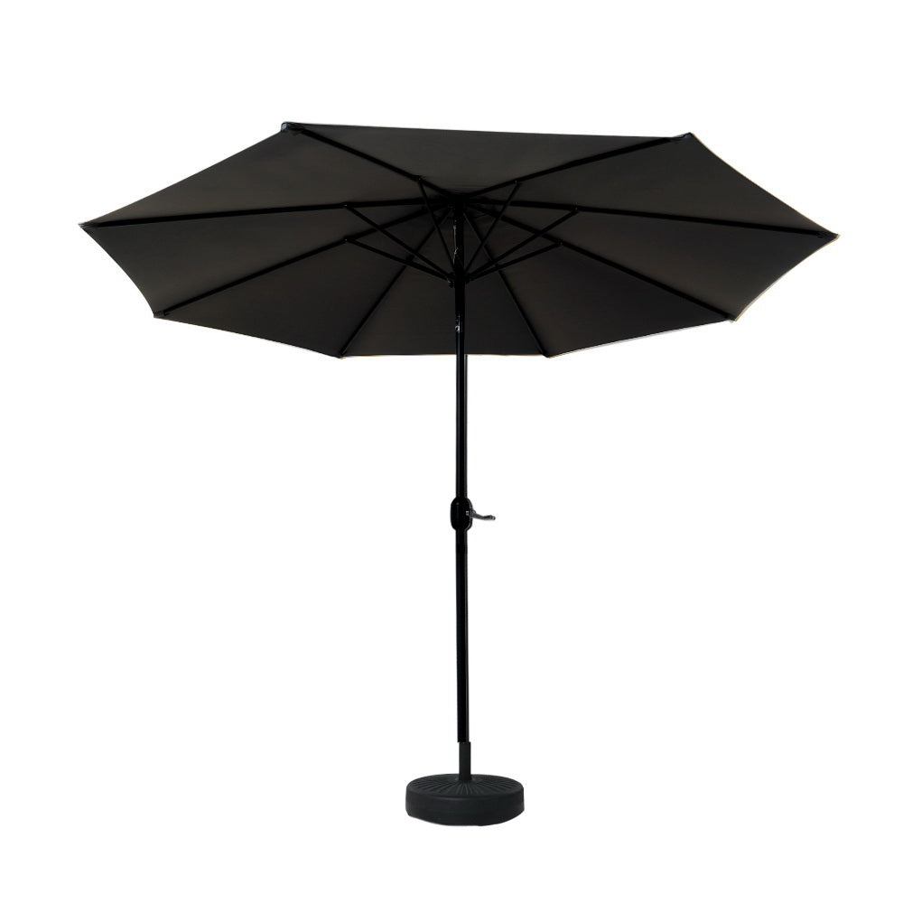 Instahut 2.7m Outdoor Patio Umbrella with Base Tilt Crank UPF50+ Shade Black