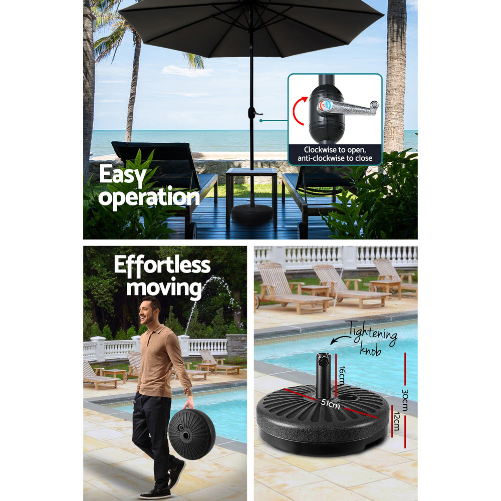 Instahut 2.7m Outdoor Patio Umbrella with Base Tilt Crank UPF50+ Shade Black