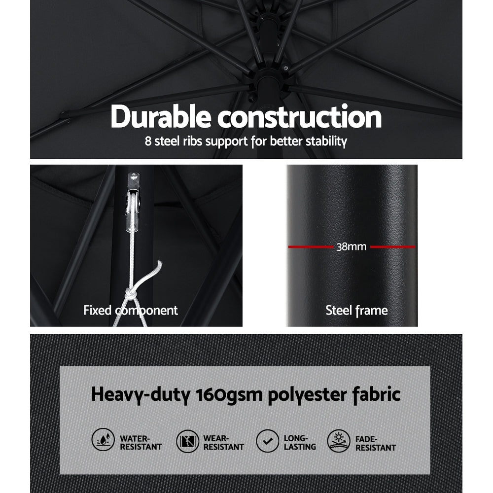 Instahut 2.7m Outdoor Patio Umbrella with Base Tilt Crank UPF50+ Shade Black