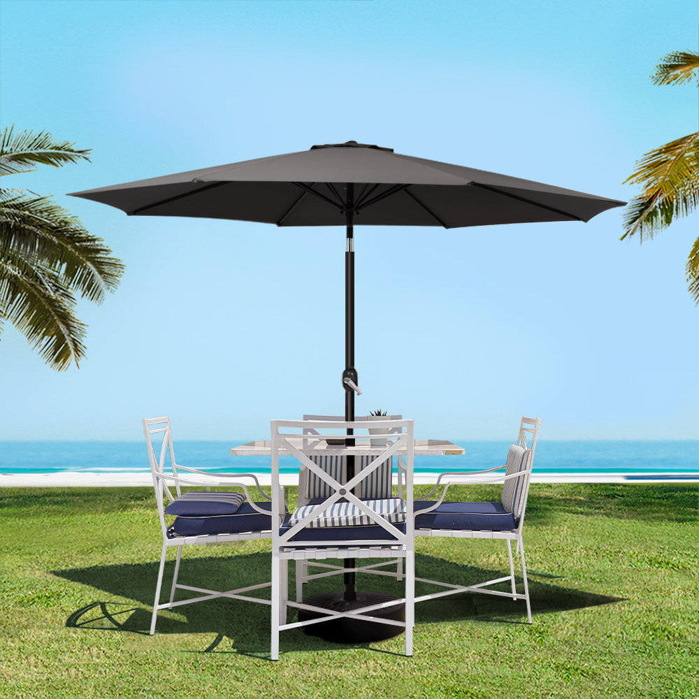 Instahut 2.7m Outdoor Patio Umbrella with Base Tilt Crank UPF50+ Shade Black