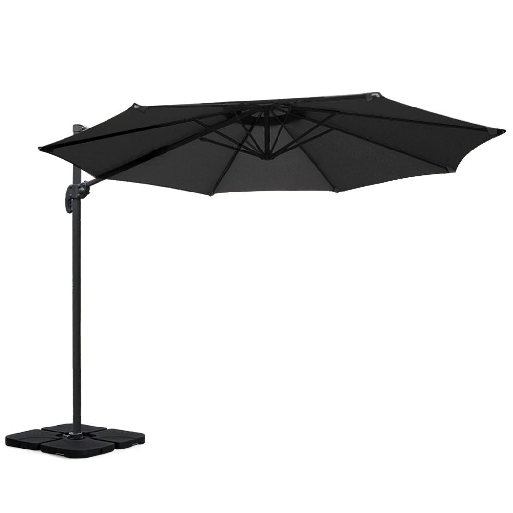 Instahut 3m Roma Cantilever Outdoor Umbrella with Base 360° Rotating UPF50 Black