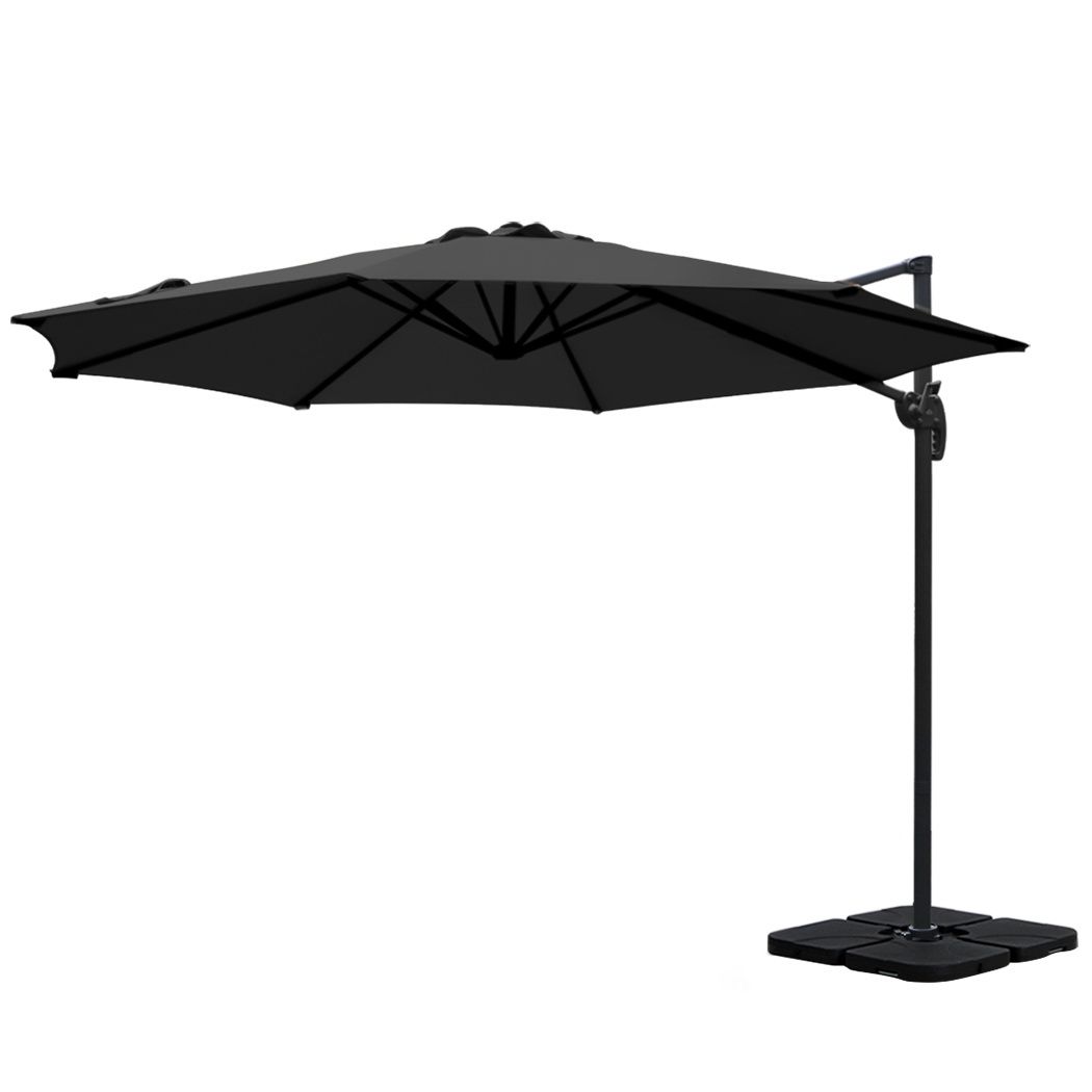 Instahut 3m Roma Cantilever Outdoor Umbrella with Base 360° Rotating UPF50 Black