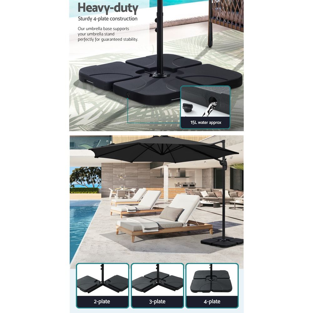 Instahut 3m Roma Cantilever Outdoor Umbrella with Base 360° Rotating UPF50 Black