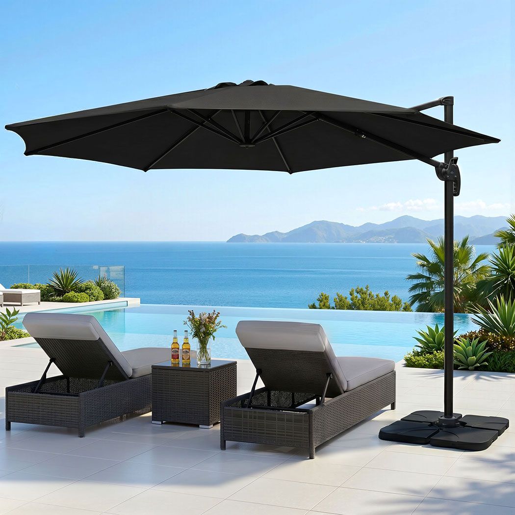Instahut 3m Roma Cantilever Outdoor Umbrella with Base 360° Rotating UPF50 Black