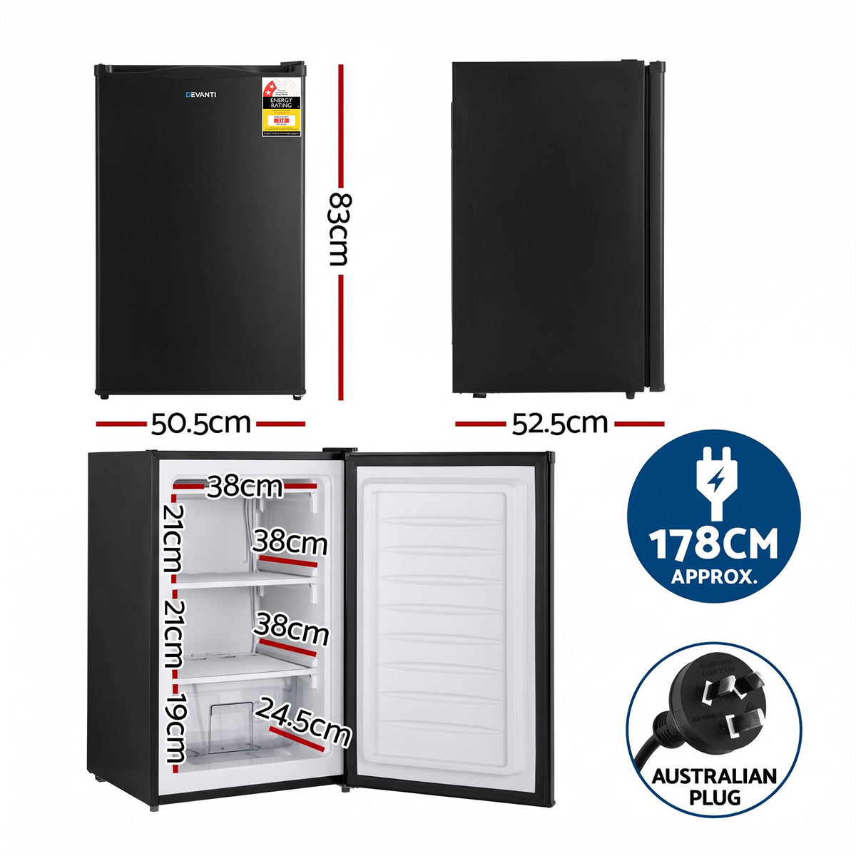 Devanti 81L Upright Freezer, Compact Bar Freezer with Drawer, Quiet & Freon-Free