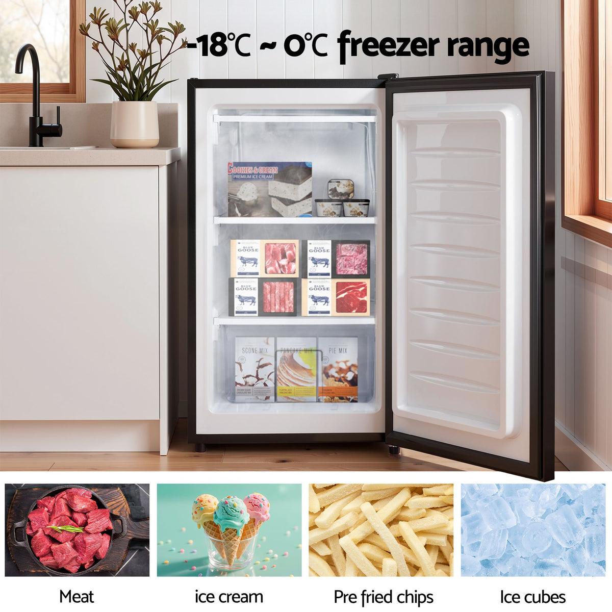 Devanti 81L Upright Freezer, Compact Bar Freezer with Drawer, Quiet & Freon-Free