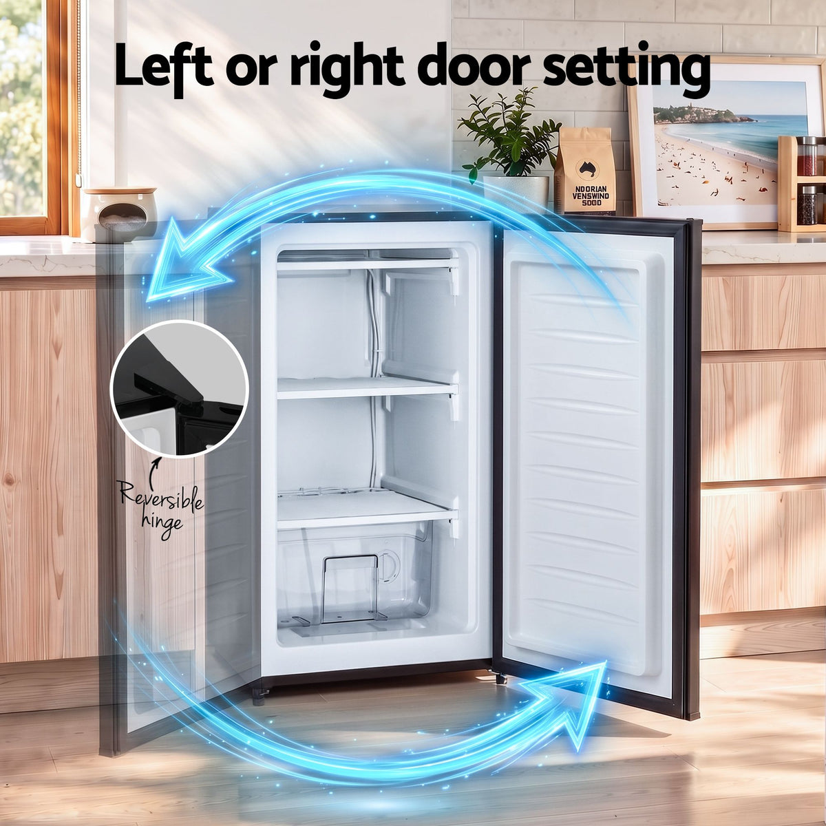 Devanti 81L Upright Freezer, Compact Bar Freezer with Drawer, Quiet & Freon-Free