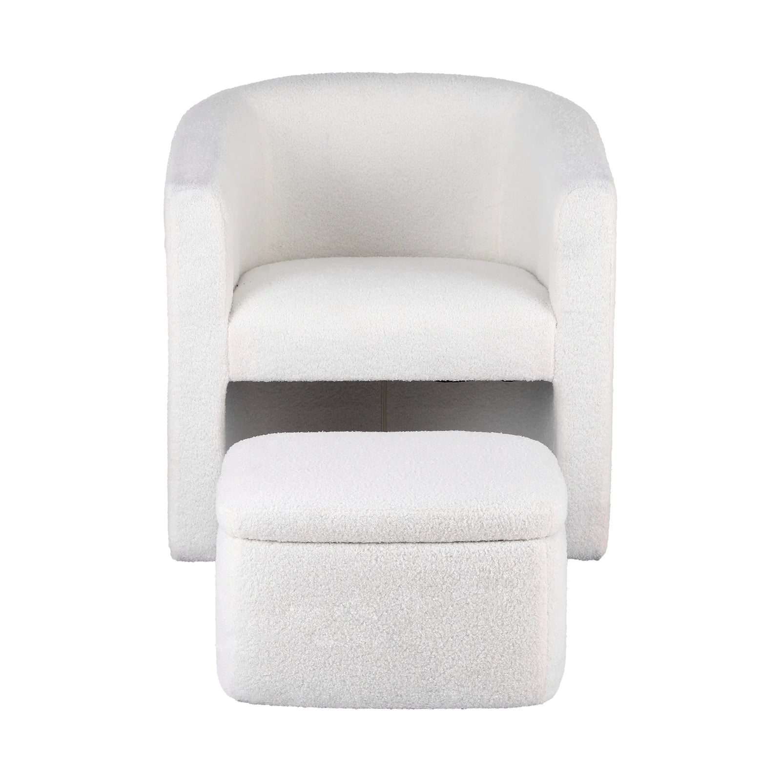Armchair Accent Chair w/Ottoman Lounge Footrest Storage Boucle White