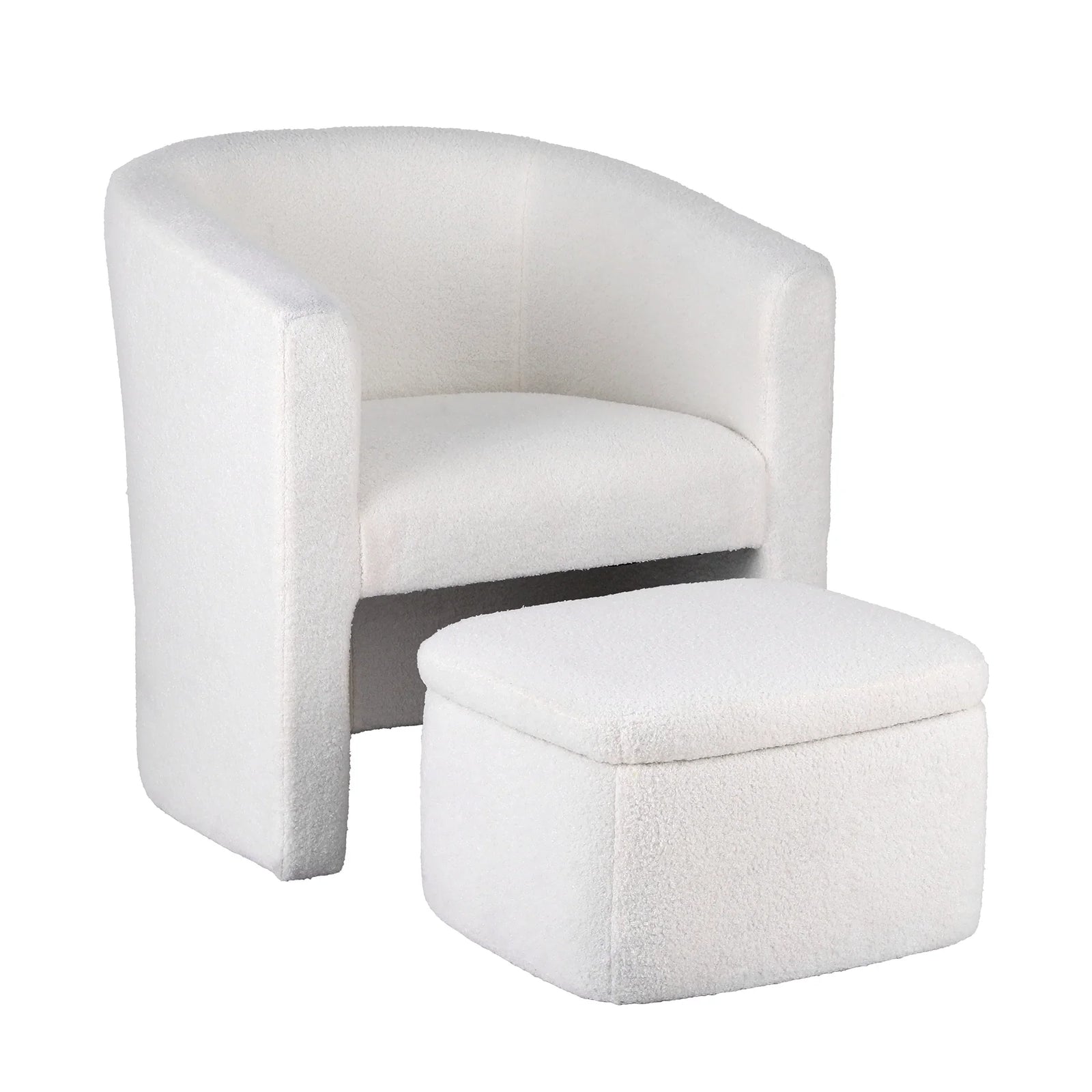 Armchair Accent Chair w/Ottoman Lounge Footrest Storage Boucle White