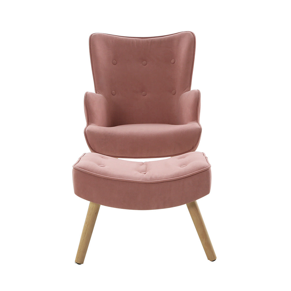 Armchair Set with Ottoman Pink Lansar