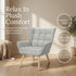 Cindy Armchair – Faux Linen Fabric, Rubberwood Legs, Grey