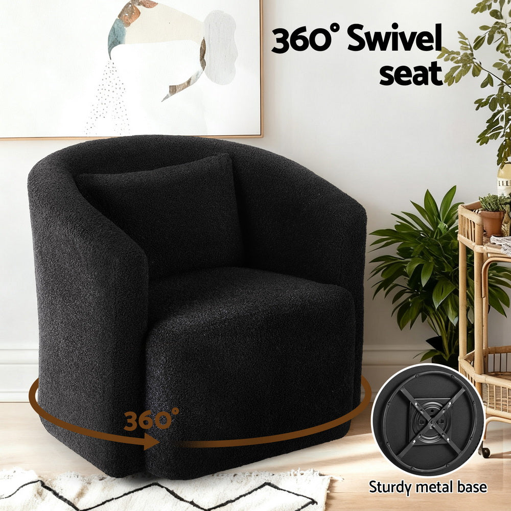Round Swivel Armchair Sherpa Fleece Black